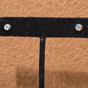 Vintage Zuni Sterling Silver Multicolored Inlay Stud Earrings 3/8"